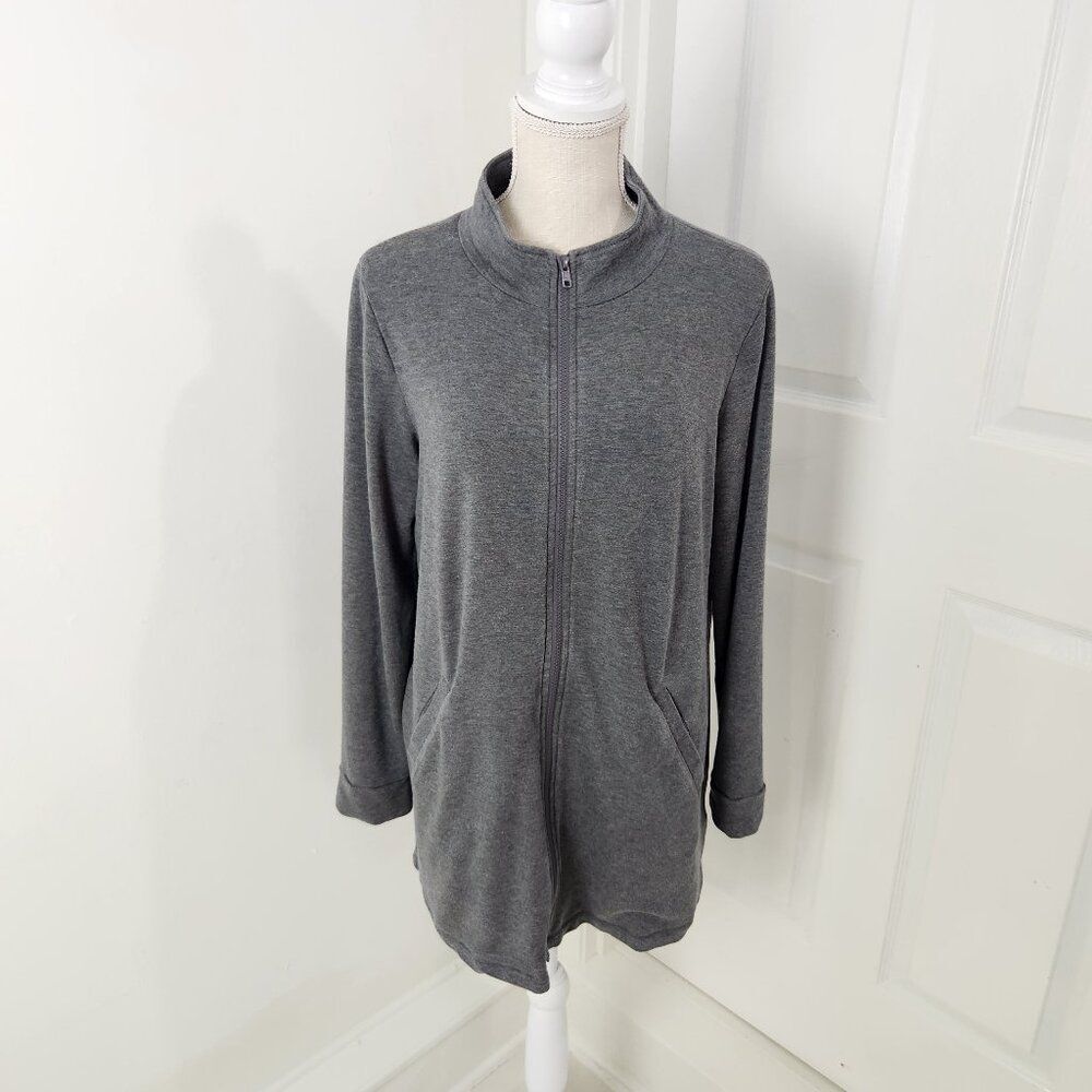 Eileen Fisher Jacket Womens M Gray Casual Jersey Knit Full Zip Athleisure